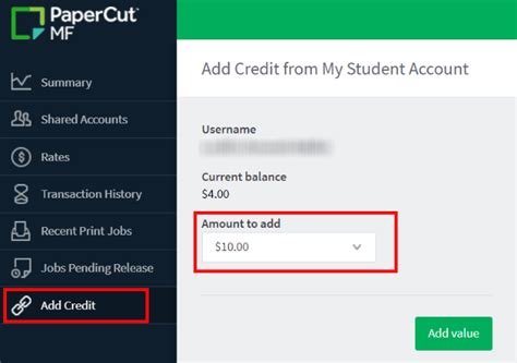 top up papercut account